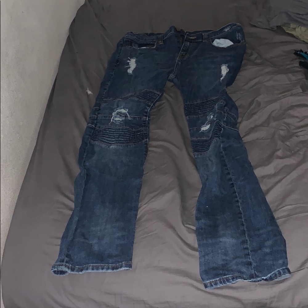 Dark blue skinny biker jeans
